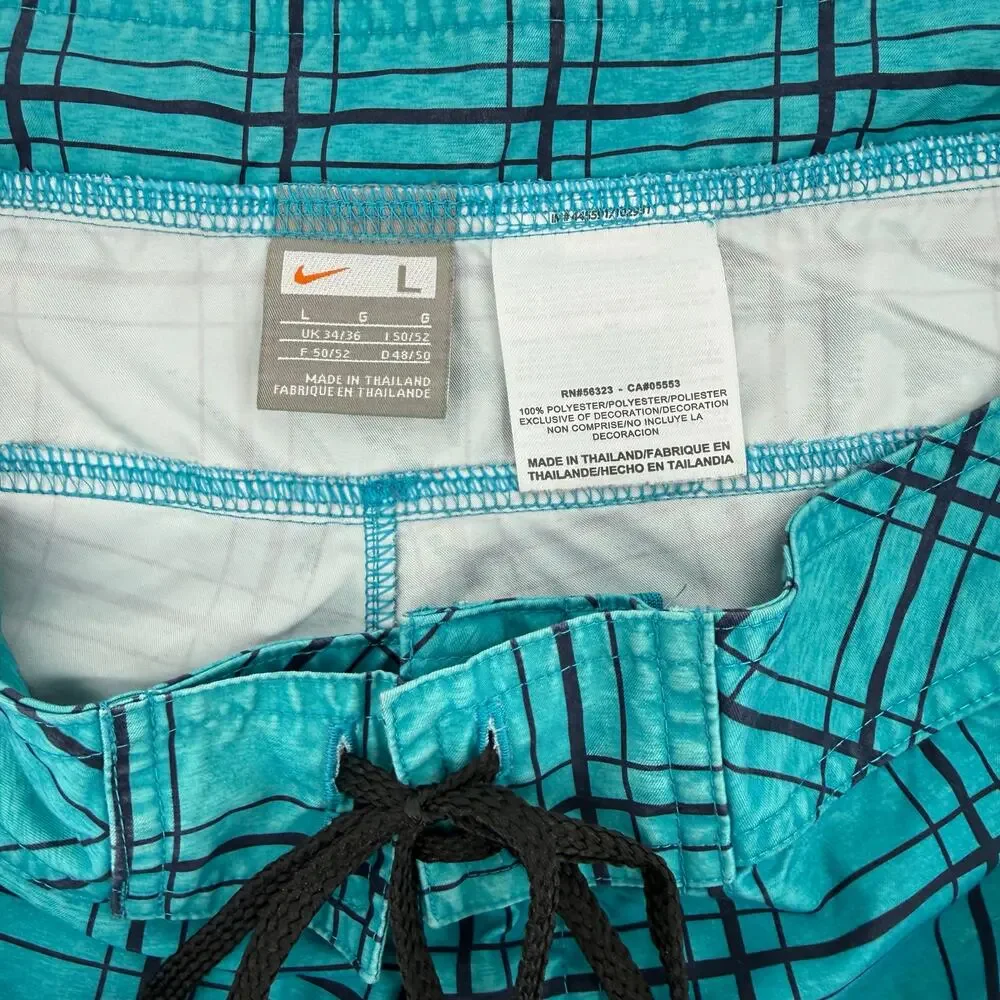 Nike Size Large Blue Black Checkered Board Shorts Swim Trunks